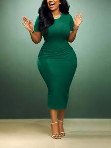 فستان كاجوال أنيق من قماش محبوك ذو لون أحادي، قصة غير متماثلة/غير منتظمة بياقة مستديرة، طول متوسط، مناسب لحفلات الشاي والمكتب اليومي والتنقل والزي الرسمي للمعلمين والملابس الرسمية الكاجوال وملابس الكنيسة والترفيه الخارجي في الربيع والصيف والخريف والشتاء، فستان أنيق للسيدات - أخضر - مشاهدة 1