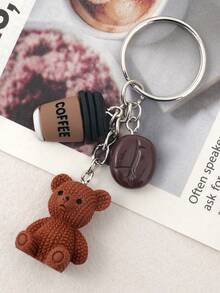 1pc Cute Brown Teddy Bear Charm Keychains - Resin Bear, Coffee Beans, Cup Key Chain With Ferroalloy Ring - Birthday, Coffee Lover Gift, Party Favors, Purse & Notebook Decoration - Women's Fashion Accessory Charm, Playful Design, Durable Metal Ring Bag Charms Car Teacher Friend Sister Gift Ideas - Coffee Brown - View 13
