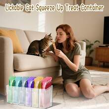 1个可舔食猫零食收纳盒，台面亚克力零食储物架，挤压式猫粮储物罐，带可拆卸隔板，湿猫零食收纳盒，适用于厨房橱柜、食品储藏室、冰箱，多功能节省空间储物盒
