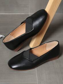 Women's Slip-On Loafers, Fashionable, Versatile, Comfortable, Square Toe, Retro Elegant, Suitable For Spring And Autumn - Black - View 5