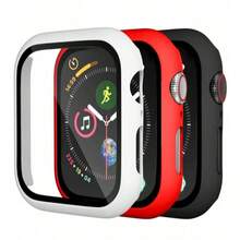 3pcs PC + Tempered Glass Full Frame Protective Case, Anti-Drop Stylish Case Compatible With Apple Watch 38/40/41/42/44/45/46/49mm, Compatible With Apple Watch Ultra/SE Series 11/10/9/8/7/6/5/4/3/2/1, Smart Watch Accessories, Black + White + Red - White+Red+Black - View 1