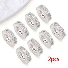 2pcs Rondelle Spacer Beads Brass Micro Pave Cubic Zirconia Gold Silver Flat Spacer Beads For DIY Earring Bracelet Necklace Jewelry Making - Multicolor - View 10