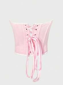 Y2K 粉色可爱蝴蝶结甜美露脐抹胸上衣，撞色包边，弧形下摆，系带露背，带钢圈束腰塑身衣，适合女性约会、派对、万圣节装扮、外出穿着。 - 粉色 - 查看 2