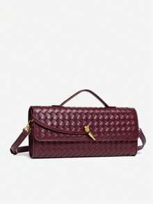 SIA Women Vintage Minimalist Faux Woven Texture Angola Red Retro Flap Lock Large Capacity Clutch Bag, Handbag, Shoulder Bag Suitable For Evening Parties, Daily Wear, Fashionable Clutch Bags For Woman, Party Bags,Perfect For Party Wedding Prom Dinner/Banquet Matching With Holiday Party Dress Evening Dress & Sequin Dress - 酒紅色 - 查看 5