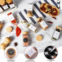 15/24/36PCS Glass Food Dispensing Jars With Bamboo Lids, Labeled Glass Bottles, With Collapsible Funnels, Spice Racks, Cabinet And Drawer Spice Dispensing And Storage Bottles - 黃色 - 查看 5