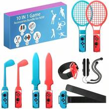 Switch Sports Accessories Bundle - 10 en 1 Kit de accesorios de la familia para juegos deportivos: raquetas de tenis, puetazos, palos de, bandas de baile de mueca, banda de mueca Joy - con - inicial - Ver 2