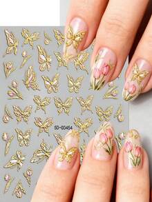 1 pieza Pegatinas de arte de uñas 5D en relieve, 1 hoja Pegatinas de uñas de mariposa de lujo con estampado en caliente 5D autoadhesivas, Suministros de uñas DIY para diseños de uñas impresionantes