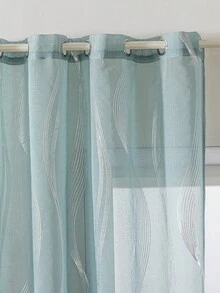 2 tấm rèm voan mỏng hiện đại họa tiết tua rua bạc, có khoen kim loại phía trên, có thể giặt máy, rèm trang trí bằng polyester phù hợp cho phòng khách, mọi mùa, không dây, dệt, 120-140g - Rèm cửa phong cách sang trọng - Màu xanh bạc hà - Xem 2