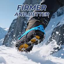 一套登山冰爪，19齿冰爪，冰钉，即买即用的冰鞋——男女通用，耐用合金冰钉，适用于户外活动、攀岩、登山和徒步旅行，防滑户外冰爪，适用于攀岩和雪地环境，不锈钢冰钉，露营装备