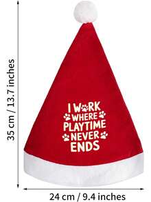 I Work Where Playtime Never Ends Santa Hat Confortable Velvet Red Christmas Hat For Christmas Party Favors Fit For Adults And Kids - 紅白色 - 查看 4