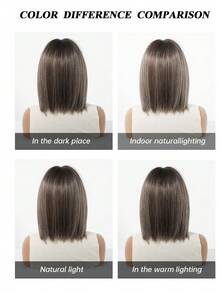 12 Inch Ombre Brown Wig Short With Bangs Natural Looking Synthetic Wigs For Women Daily Wear Girl Wig Gift - Brown Ombre - View 8