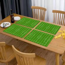 Set da 4 pezzi di sottopiatti stampati con campo da calcio, set di sottopiatti rettangolari in poliestere intrecciato, lavare a mano, decorazione per la casa e la cucina, adatto per interni/esterni - Multicolore - Visualizzare 4