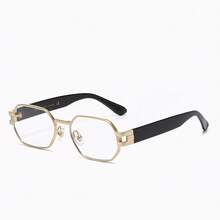 1pc Men/Women's Fashion Square Metal Framed Fashion Glasses, All-Edged Design, Suitable For Driving, Vacation, Business, Party, Retro Casual Accessory - Gold - View 17