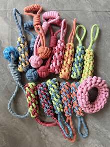 1pc Cotton Rope Woven Pet Toy, Durable And Sturdy, A Durable Rope Chew Toy For Dogs To Chew And Clean Teeth, Also Suitable For Tug-Of-War Games, Fun For Large, Medium And Small Dogs Who Enjoy Chewing, Random Color - Blue - View 8