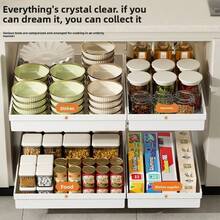 Ausziehbares Schrankspeicherregal - erweiterbar, Nano-Klebefixierung, platzsparend, verstellbar, langanhaltend, einfach zu installieren, geeignet für Küchen- und Wohnzimmer-Lebensmittelregale (mit Schienen zum Ausziehen) - Weiss - Übersicht 8