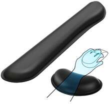 键盘腕托，记忆海绵键盘腕垫，光滑纤维键盘腕托，人体工学键盘鼠标垫套装，轻松打字，缓解手部不适，适用于笔记本电脑、办公室和家庭使用 - 黑色 - 查看 1