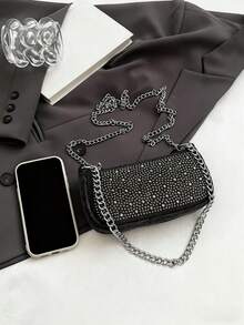 新款時尚牛仔鑽石鏈帶女士肩袋，日常通勤袋，斜挎包，節日禮物