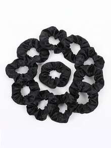 1/6/12pcs Silky Hair Scrunchies, Satin Hair Ties, Black Hair Scrunchies Set, Ponytail Hair Ties, Silk Hair Bands, Hair Elastics - Black - View 2