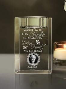 Personalized Crystal Candle Holder, Memorial Gift For Deceased Loved Ones, Customized Photo Gift For Parents, Condolence Gift, Personalized Home Decor Gift, Angel Wings (7 Designs) - Multicolor - View 25