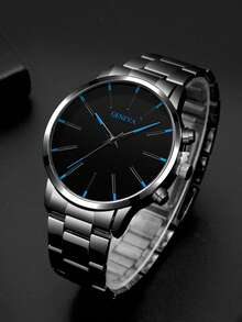 2件套时尚商务男士圆形黑色钢带石英表，搭配锆石钻石手链组合礼盒，适合节日、派对、商务及日常佩戴。 - 黑色 - 查看 6