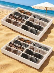 8-Slot Velvet Sunglasses & Jewelry Display Tray - Eyeglasses, Watch And Jewelry Storage Box - Unisex (8 Grids), 8 Grid Velvet Sunglasses And Jewelry Storage Tray, Polyester Fabric Eyeglasses And Accessories