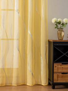 1pc Modern Silver Tassel Pattern Sheer Curtain, Metal Grommet Top, Machine Washable, Decorative Polyester Curtain, Suitable For Living Room, All Seasons, Cordless, Woven, 120-140g - Luxury Style Curtain - Yellow - View 4