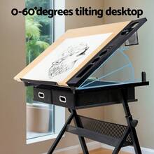 Artiss Drawing Desk Drafting Table - Maple - View 5