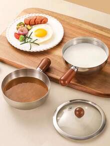 1pc Stainless Steel Cooking Pot, Home Pasta Pot, Kitchen Utensil, Chocolate Melting Pot, Butter Pot, Small Saucepan, Without Lid