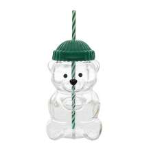 Glass Sippy Cups Cute Bear Shaped Water Bottle With Lid And Straw For Iced Coffee, Smoothie, Water And More - trắng - Xem 1