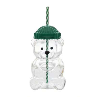 Glass Sippy Cups Cute Bear Shaped Water Bottle With Lid And Straw For Iced Coffee, Smoothie, Water And More