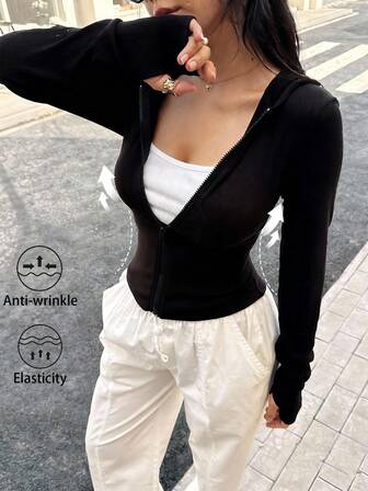 Chaqueta deportiva de punto con capucha, de ajuste ceñido, con escote abierto, para damas, para otoño e invierno. Ideal para pilates, fitness, uso casual y citas. Con cremallera, suave, elástica y amigable con la piel, con protección solar.