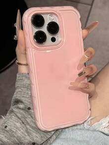 Fashion Cute Jelly Glossy Full Protection Phone Case Compatible With IPhone 17ProMax 17Pro 17Air 17 16 15 14 13 12 Pro Max Solid Color Shockproof Soft Back Cases - 粉色 - 查看 6