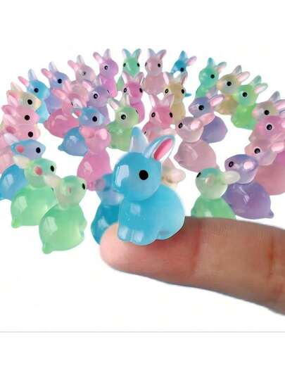 10/30pcs Cute Mini Glow-In-The-Dark Resin Rabbit Figurines, Glow-In-The-Dark Micro Statues, Rabbit Micro Landscape, Fairy Garden Accessories, Small Rabbit Plush Decor, Moss Micro Landscape Decor, Creative Decor, Cream Gel Handmade Decor, Resin Crafts, Fairy House Decor, Cake Decor, Adorable Mini Resin Rabbit Ornaments, Glow-In-The-Dark Micro Rabbit Statues, Rabbit Micro Landscape Fairy Garden Accessories