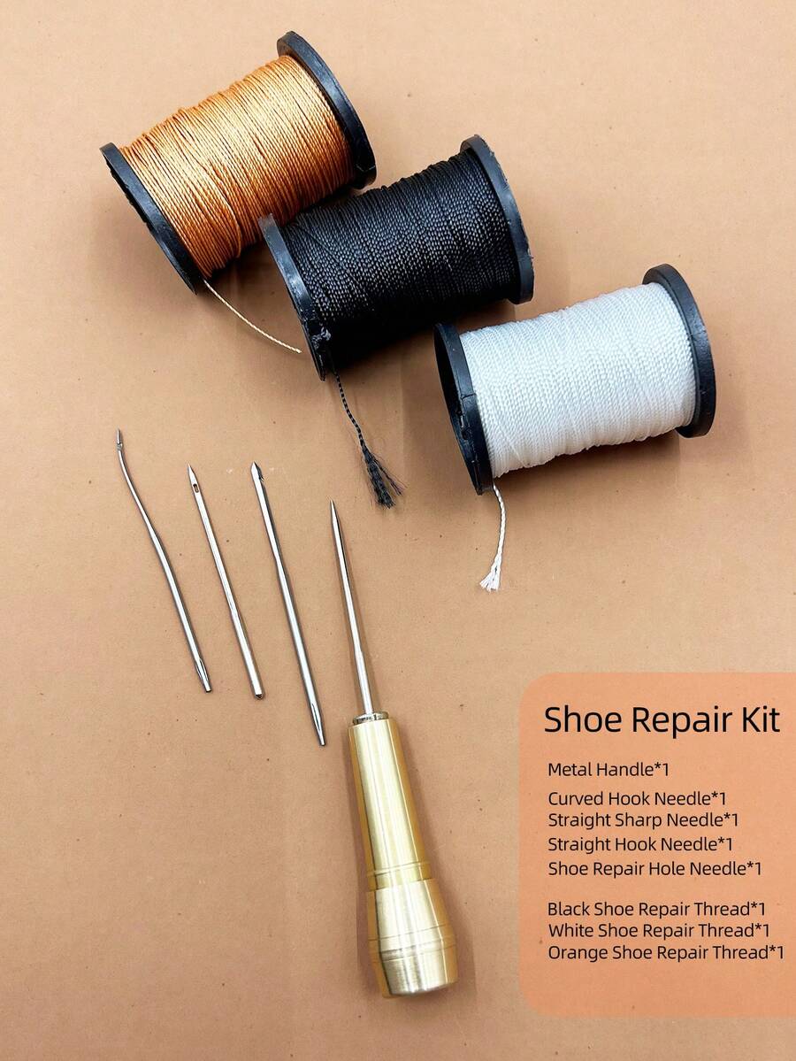 Shoe & Leather Sewing Tool Kit, Includes 3 Rolls Of Heavy Duty Thread, Replaceable Awl, 4 Different Needle Tools, Suitable For Quick Repair Of Shoes, Bags, Sports Equipment, Home Emergency Repair Set - Multicolor - View 1