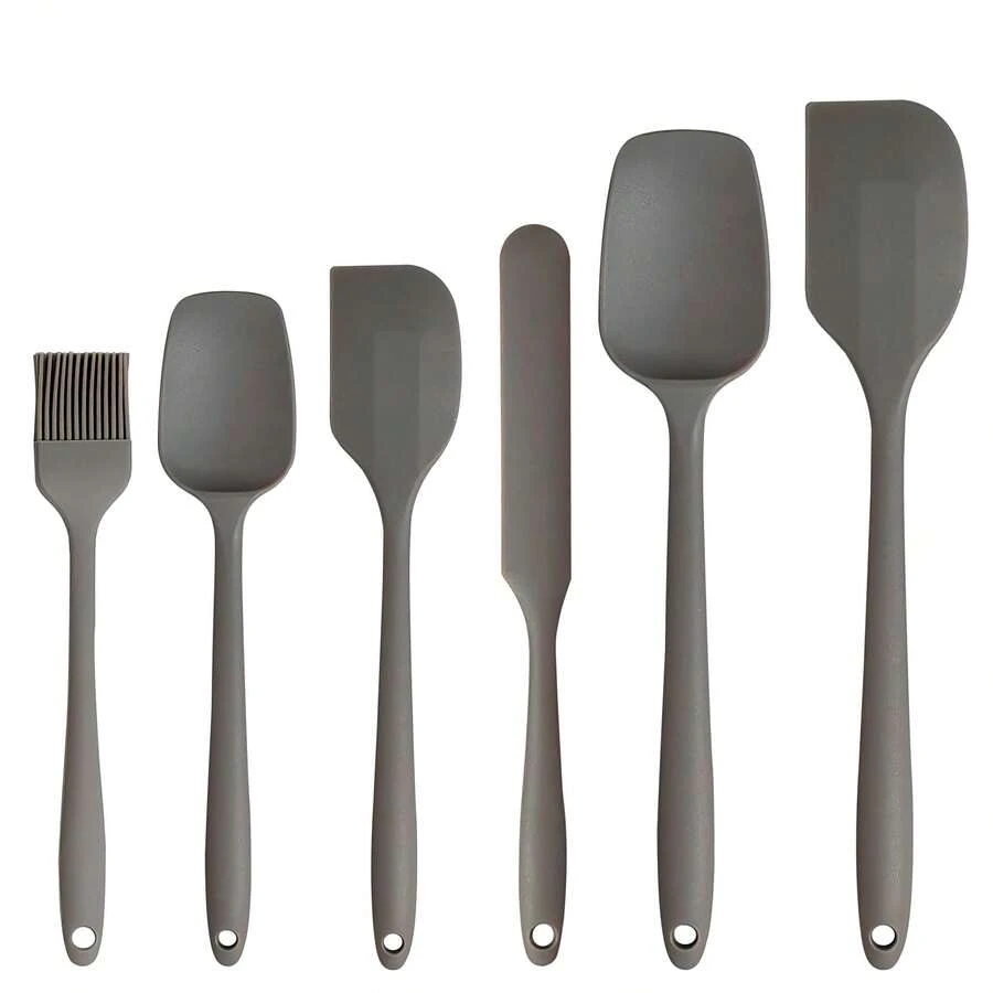 Set de 6 ustensile de bucătărie din silicon Nordic Color - Racletă mare/Racletă mică/Racletă mare/Racletă mică/Pulsă de ulei/Spatulă lungă - Instrumente de copt în culorile macaroanelor, Spatulă pentru cremă de tort - Articole de bucătărie - Pentru pasionații de copt și bucătari amatori - Multicolor - Vizualizare 1