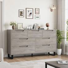 Dragonpad 7/8 Drawer Dresser For Bedroom, Freestanding Horizontal Drawer With 3 Tier Storage Shelves And Metal Legs, Wooden Closet Chest Storage For Living Room, Hallway, Entryway - Gray-7 Drawers - 查看 1