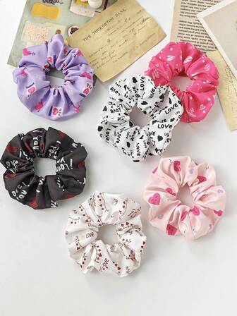 6 st söta elastiska hårsnoddar för alla hjärtans dag, enkla och söta, skadar inte, mångsidiga för kvinnor och flickor, scrunchies, scrunchy hårsnoddar