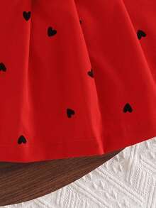 2pcs/Set Baby Girls' Heart Pattern Sleeveless Top And Elegant Pleated Skirt With Bow, Fashion Summer Outfit - Red - View 7