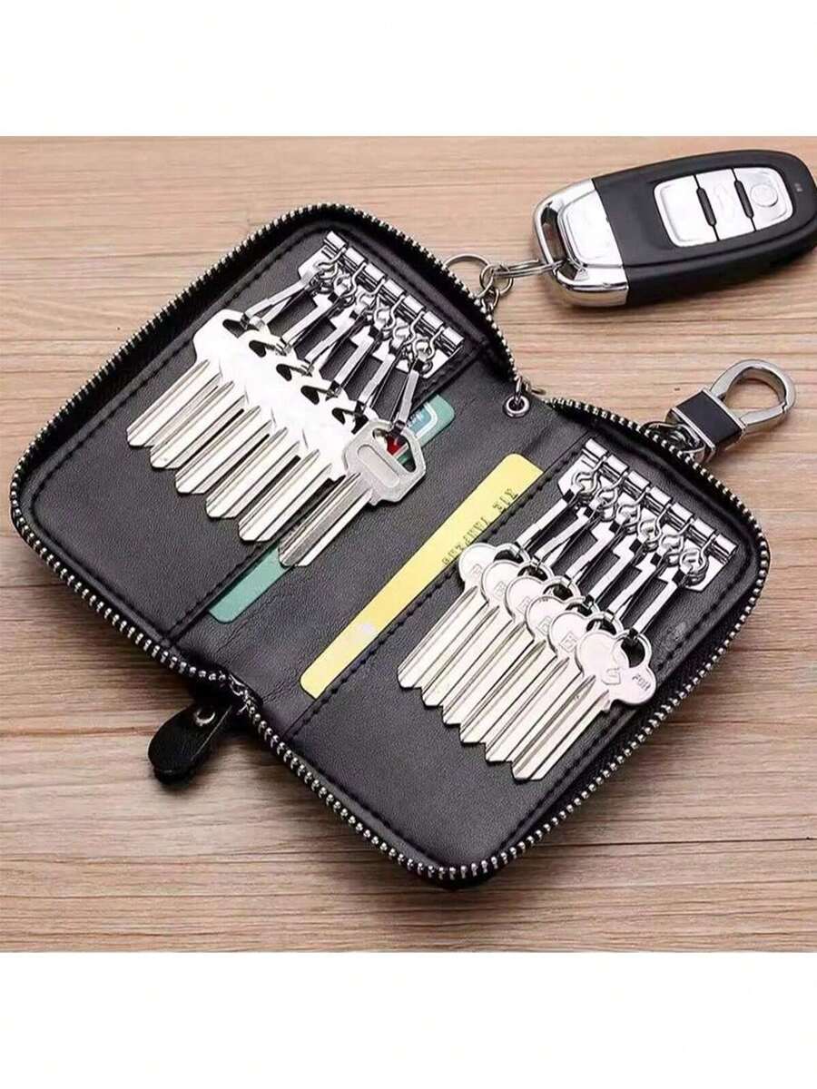1 pieza Portallaves portátil de PU, Estuche protector de llave de coche colgante para la cintura de hombres, Bolsa de almacenamiento de llaves con cierre de cremallera de cobertura total