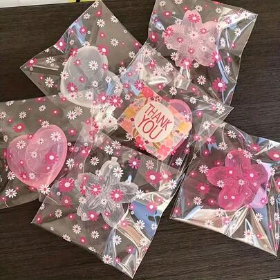 50/100pcs,Daisy Printed Plastic Packaging Bags, Transparent Self-Adhesive Candy Bags, Suitable For Party Gifts And Gift Packaging