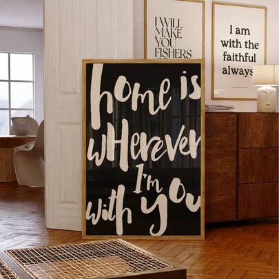 1幅无框黑白极简主义艺术印刷品，“家就在你身边”家庭语录海报，完美礼物和生日派对装饰，趣味海报，装饰品，墙面艺术