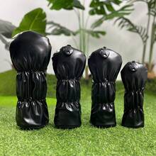 1个经典黑色亮面钉纹PU高尔夫球杆头套 - 高品质耐用材质 - 非常适合年轻时尚达人和家庭高尔夫球手 - 黑色 - 查看 3