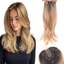D18Inch Hair Toppers For Women With Thinning Hair Heat Resistant Fibre Synthetic 6.5" X 6.5" Base Long Layered Topper For Women Ombre Blonde With Dark Root 18Inch - OmbreBlondewithDarkRoot - View 1