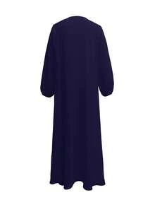 Women's Elegant & Comfortable Abaya Dress With Round Neck And Buttons, Quick Ship - Navy Blue - View 6