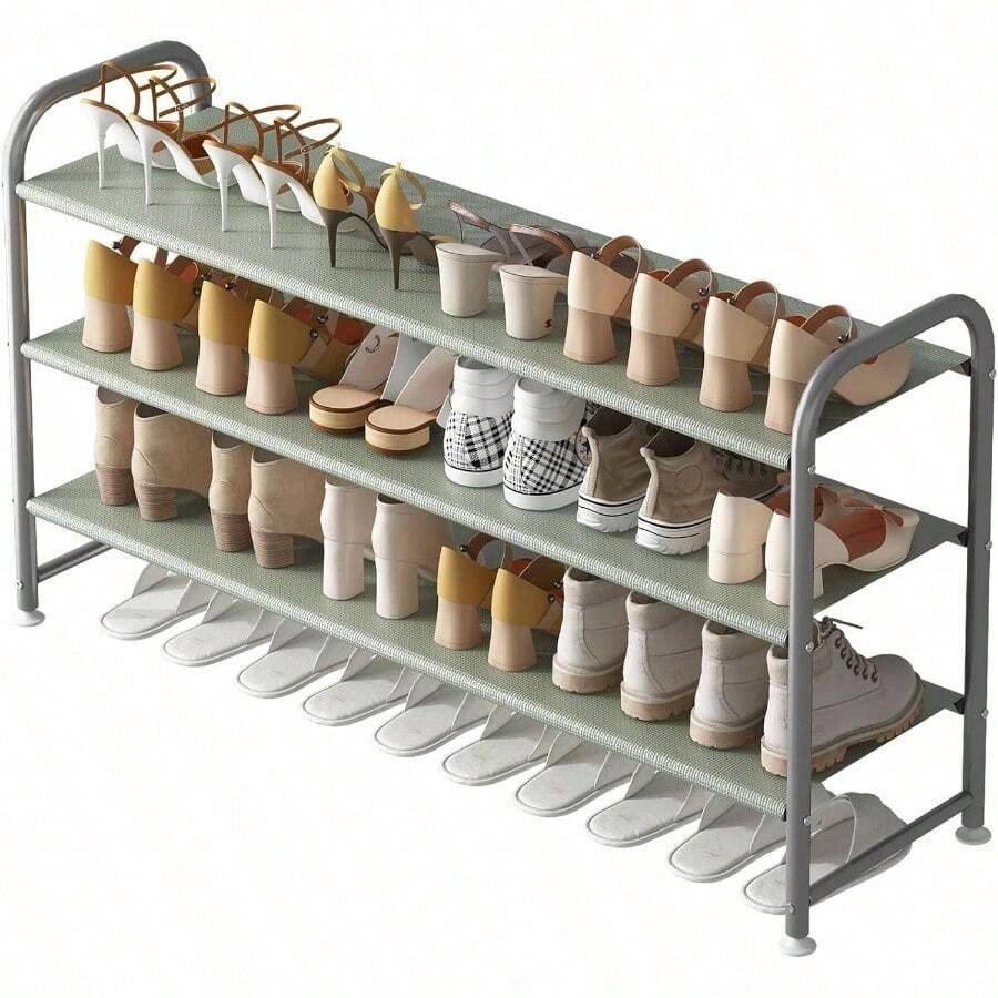 Shoe Rack 3 Tier Long Storage Organizer Wide Metal Shoe Shelf Closet Entryway Black - 3層+灰色 - 查看 1