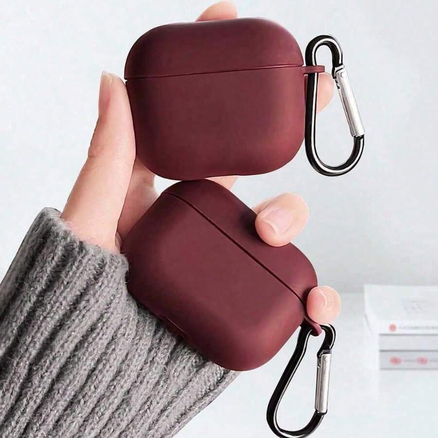 Ốp lưng bảo vệ chắc chắn màu đỏ tía, tương thích với Apple Pro3/Pro/Pro2/AirPods4, có chức năng chống rơi và chống trầy xước, quà tặng tối giản - Màu Đỏ Sâu - Xem 1