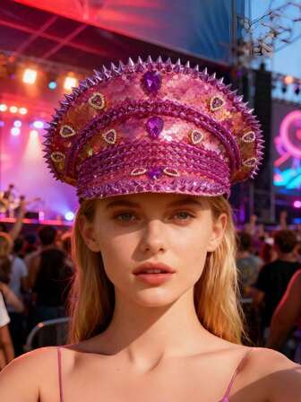 1pc Shiny Polyester Steampunk Rhinestone Captain Hat For Women & Men, Suitable For Bachelorette Party, Cosplay, Christmas, Carnival, Bar, Bachelor Party