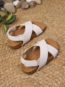 New Summer Kids Criss-Cross Design Comfortable Soft Bottom Hook & Loop Open Toe Retro Sandals - White - View 4