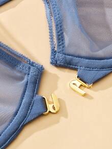 WINGSLOVE Damen Große Größen Tiefer V-Ausschnitt Vorderverschluss Transparenz-BH, Sexy Unterbügel Ungepolstert, Kreuzriemen Rückenfreies Design - Graublau - Übersicht 9