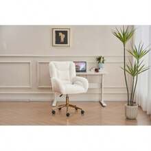 005 Full KD Teddy-Stoffmaterial Höhenverstellbarer Drehstuhl Für Das Home-Office Im Innenbereich Mit Goldenen Beinen, White - 白色 + 泰迪熊 + 泡沫 - 查看 7